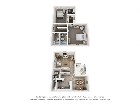 Floor plan for 2 beds, 2 baths, 1123 sqft